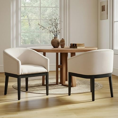 Miniatura 11 de Juego de 8 sillas de comedor modernas de mediados de siglo color beige, sillas de cocina y comedor tapizadas en lino con patas de madera negra, Lino