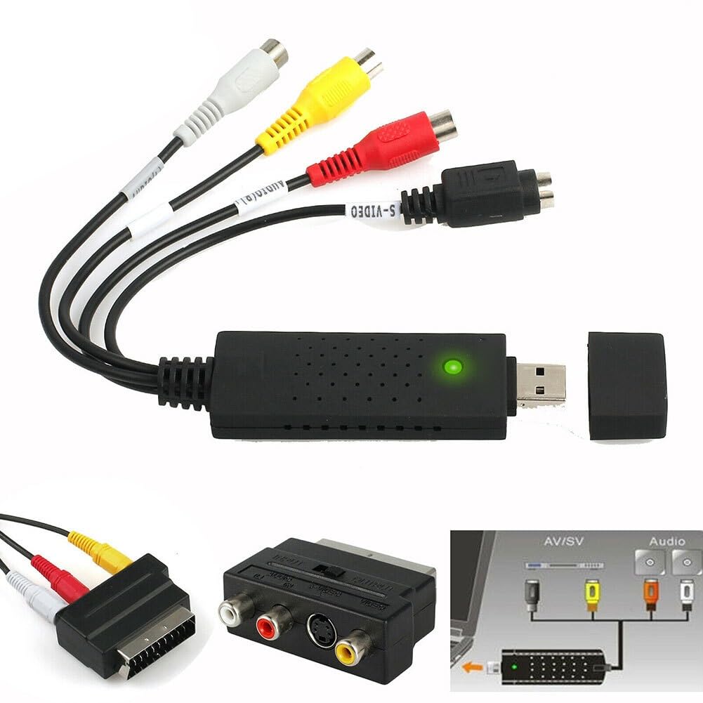 RZL Electronics Accessories Easycap USB 2.0 Video Capture Adapter 4 Channel Video TV DVD VHS Audio Capture Adapter Card TV Video DVR Capture Adapter