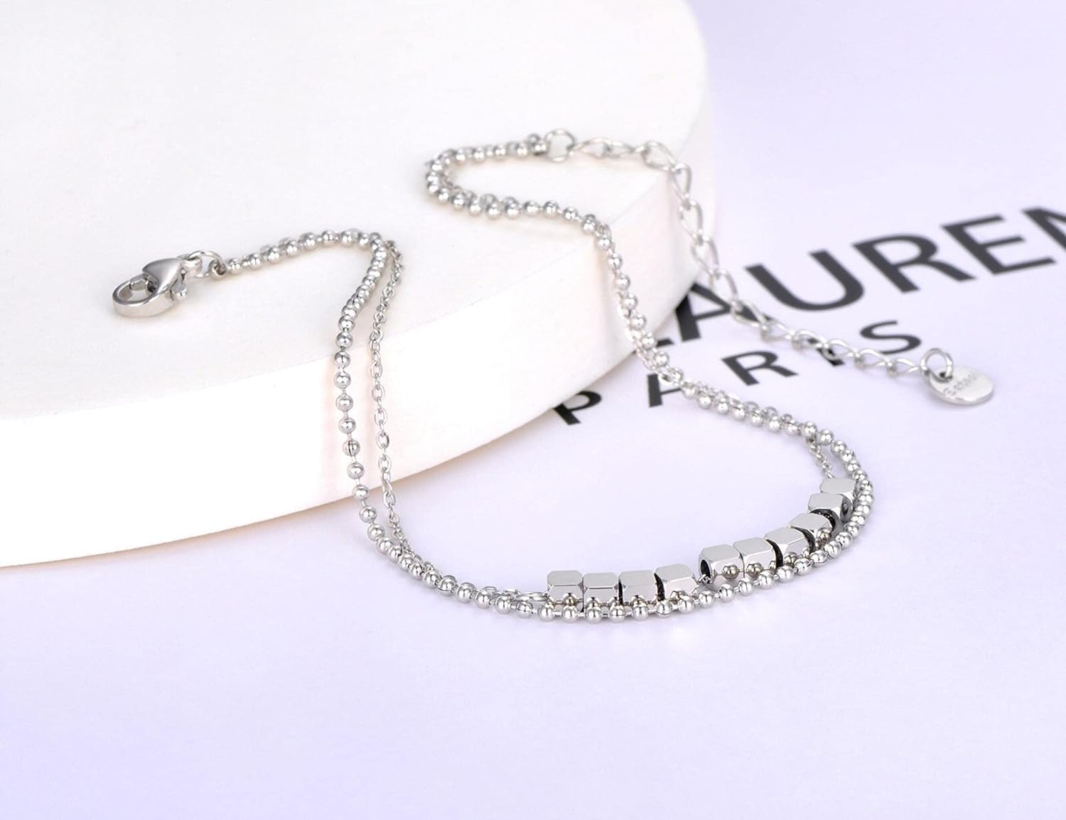 Pulsera de pie, Cadenas for el Tobillo, Tobilleras cuadradas geométricas de Doble Capa for Mujer, Tobillera con Cadena de eslabones Dorados, joyería for pies