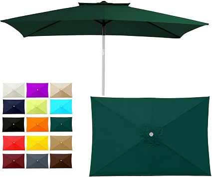 Outdoor Patio Umbrella Replacement Canopy 6 Ribs, 6.5X10 Ft Rectangular Patio Umbrellas Replacement Canopy for Market Table Parasol Top Cover - Heavy Duty Polyester Fabric Canopy Only,Green