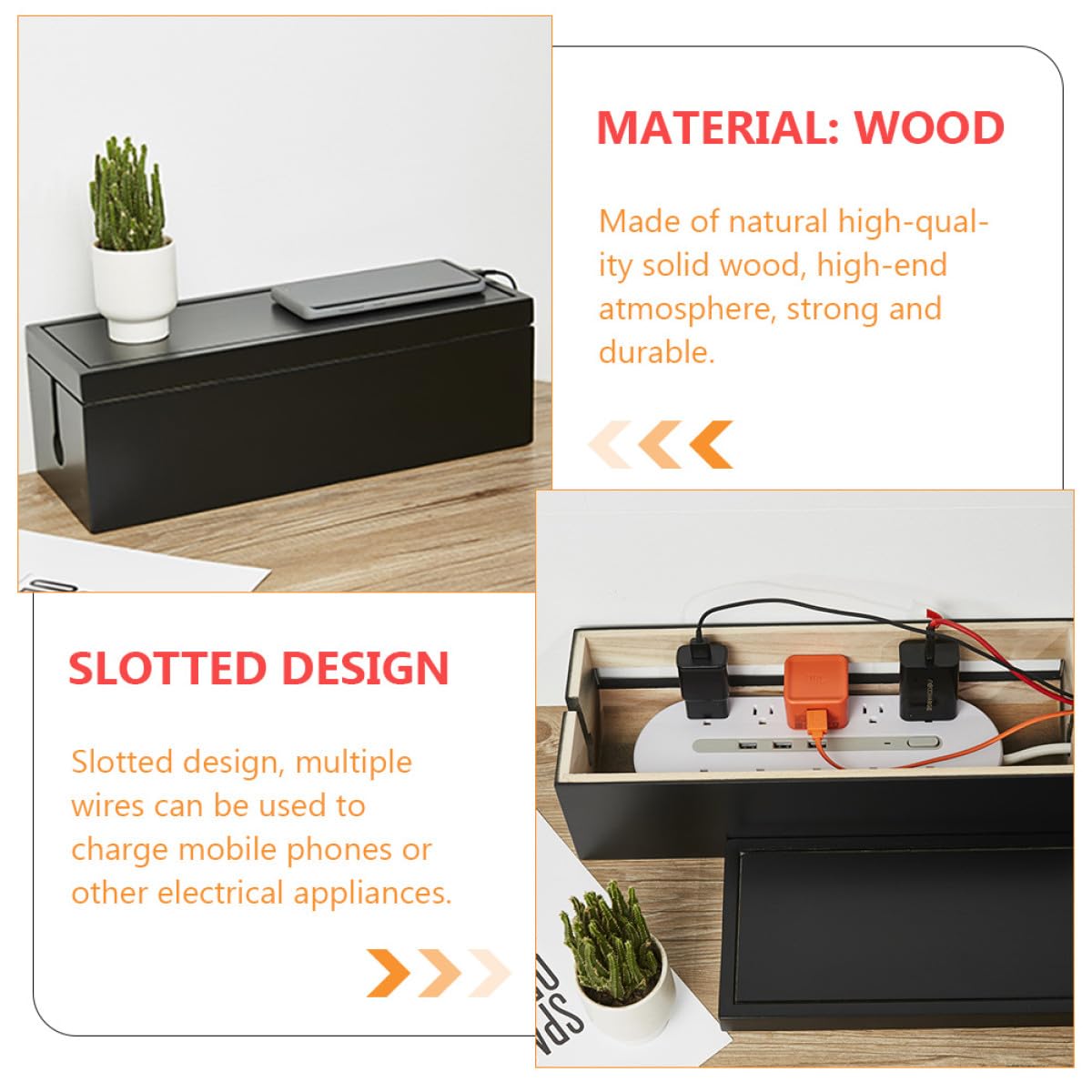 DOITOOL Caja Organizadora de Cables Negra de Plástico Hogar Función de Almacenamiento Rápido y Gestión Múltiple de Enchufes y Cables