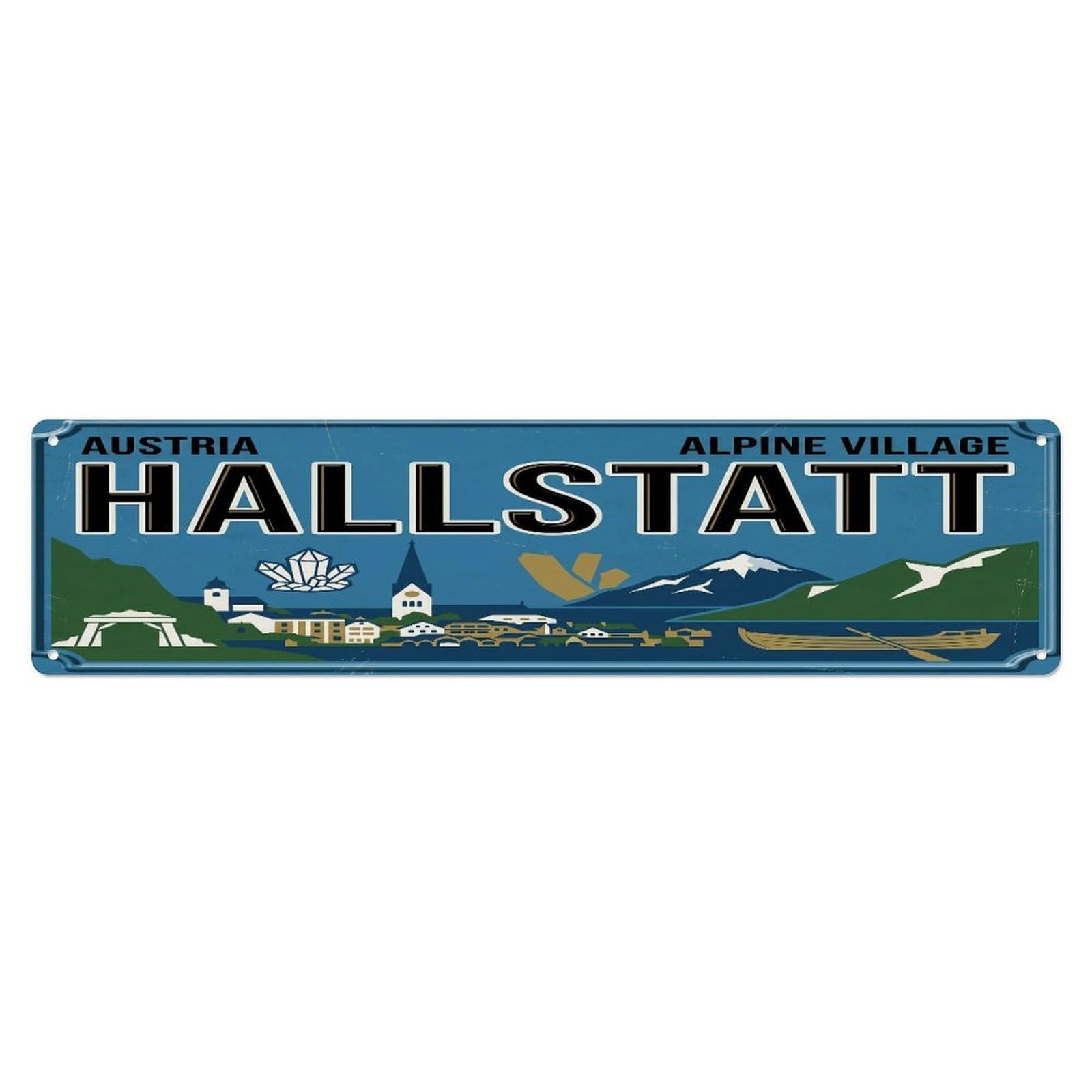 Tgrcjimh Style Metal Tin Sign Vintage Travel Hallstatt Austria Lake Village