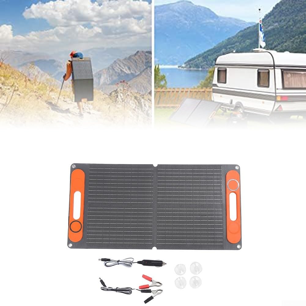 Kit pannello solare pieghevole da 80 W con doppia uscita USB e 12 V CC, caricabatterie portatile monocristallino per campeggio, batteria dell'auto e avventure all'aperto, grigio