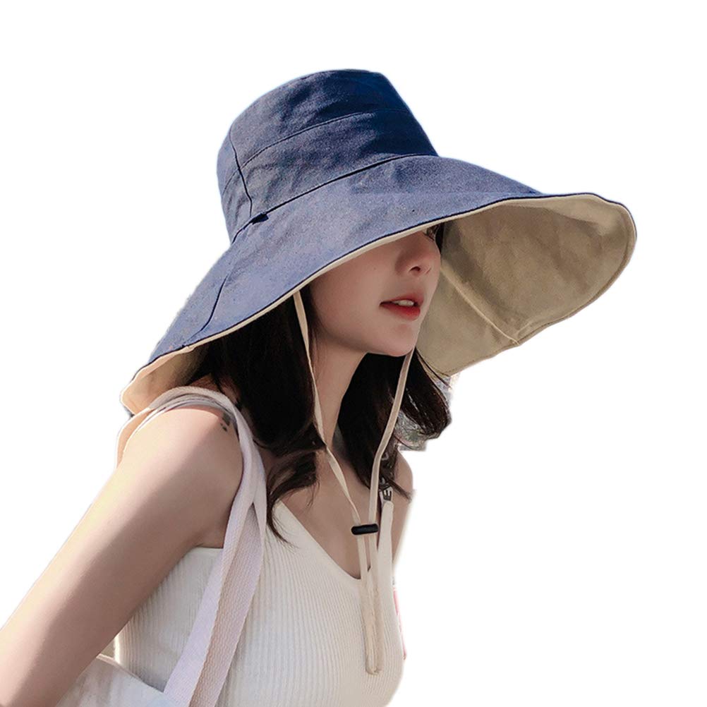 Phayee Phayee Sombrero de Pescador de ala Ancha Sol Plegable de Verano para Mujer Sombrero Anti-UV Sombrero de Playa para Mujer Sombrero de Verano con ala Ancha y cordón antitanque