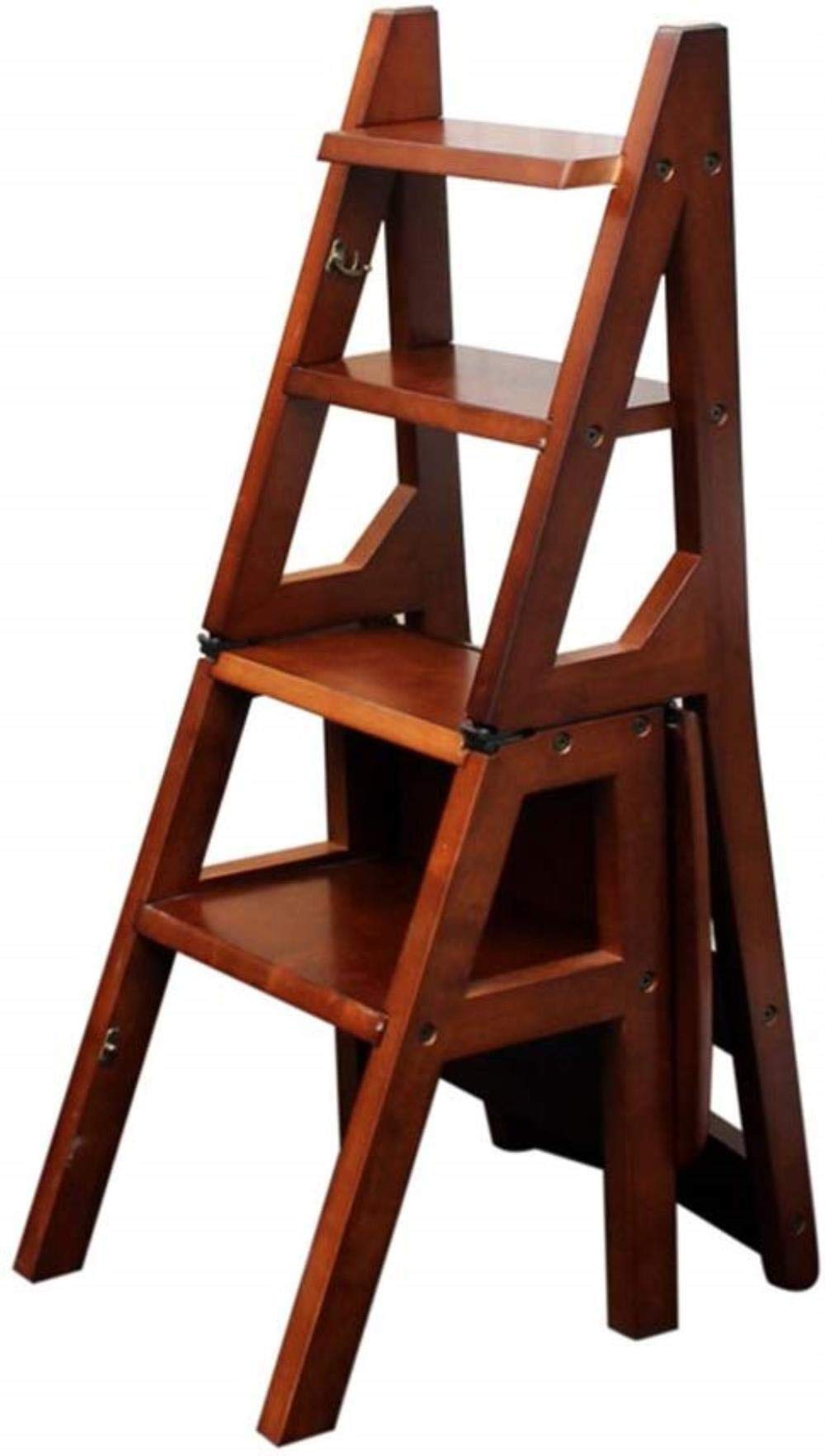 Taburete de madera maciza premium con diseño de estante de flores y escalera