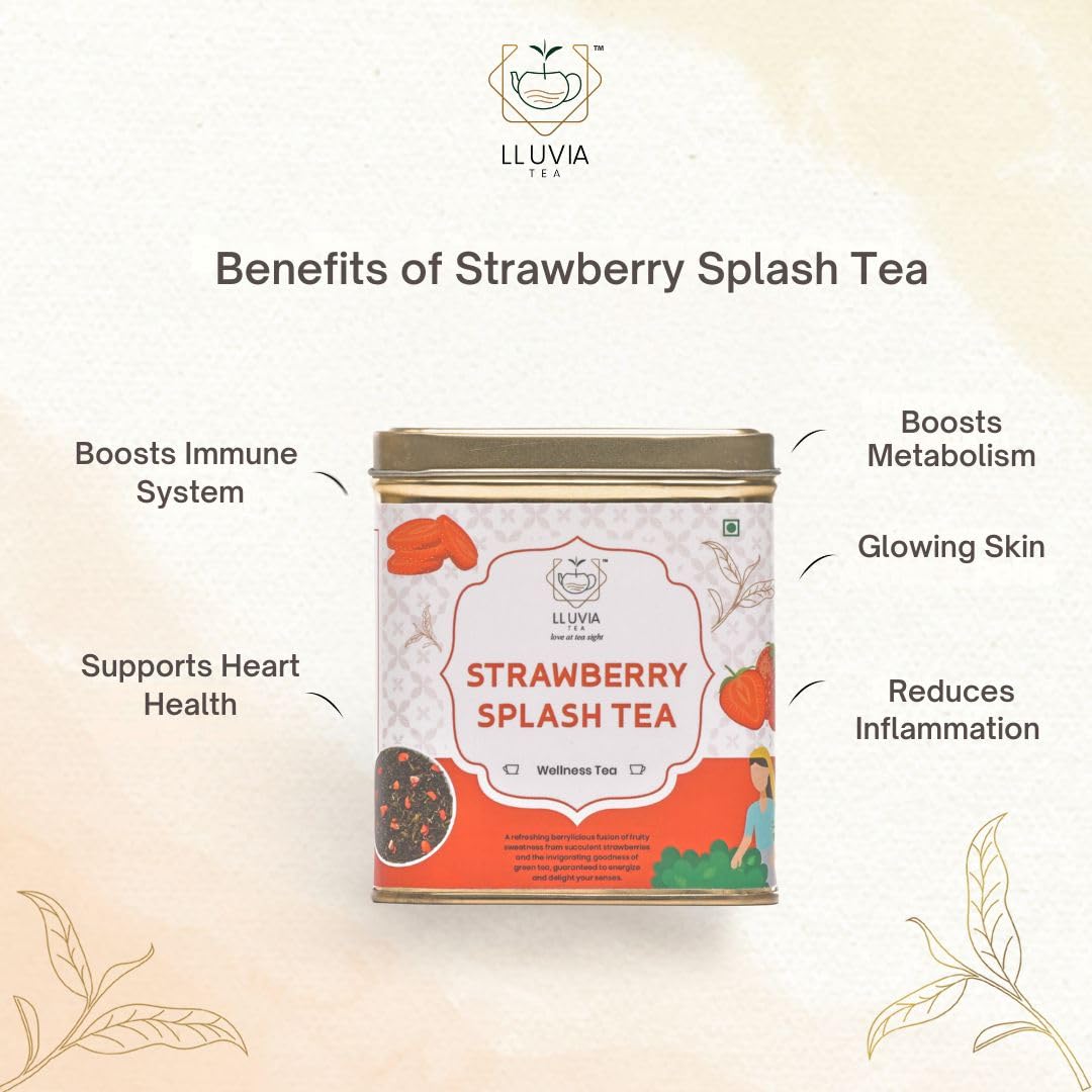 LLUVIA TEA Strawberry splash tea| rich in antioxidants| Promotes digestion|Calms the mind|low in caffeine|Organic strawberry with green tea| Fruit 50g - Image 3 thumbnail
