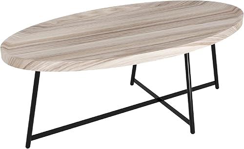 Mesa de centro moderna, mesas de centro ovaladas de madera con patas de metal para sala de estar, mesa de sala de estar de 47 pulgadas, muebles