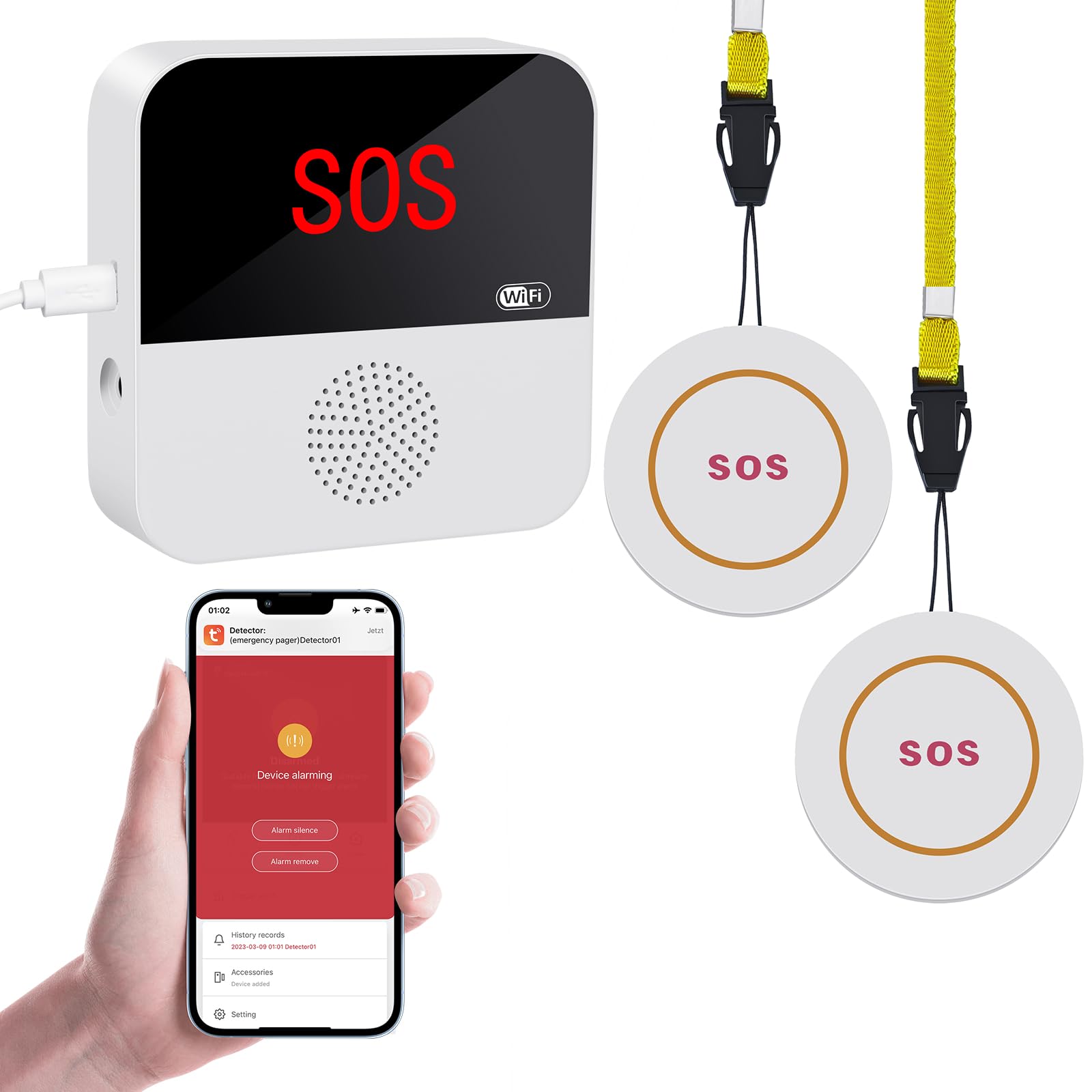 Wireless Personal Alarms for Elderly, Caregiver Seniors Pager Alarm, SOS Elderly Alarm Call Button