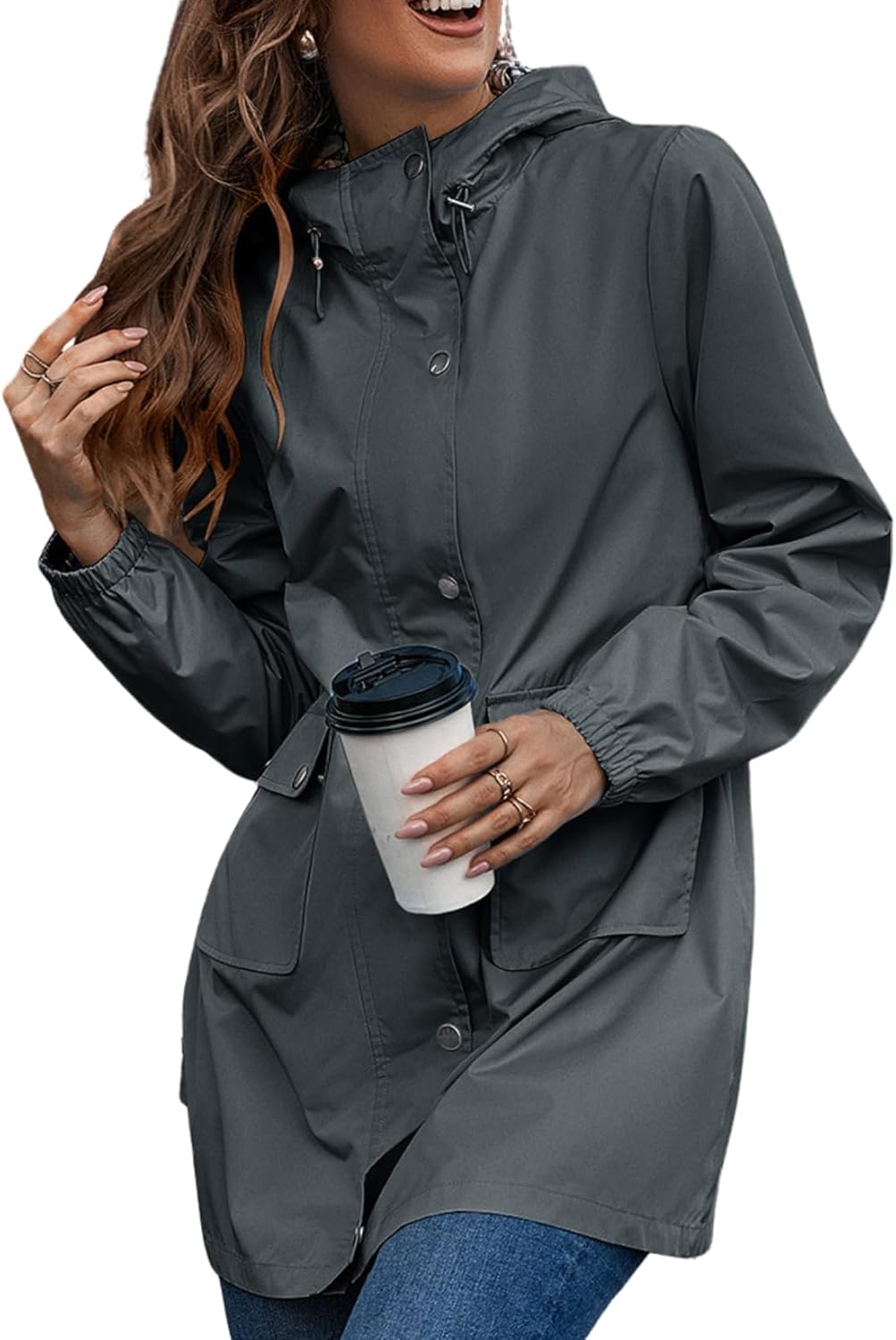 LIZALIG Women's Zipper Rain Tops Casual Outdoor Sports Hiking Waterproof Clothing Medium-Length Windbreaker Jacket