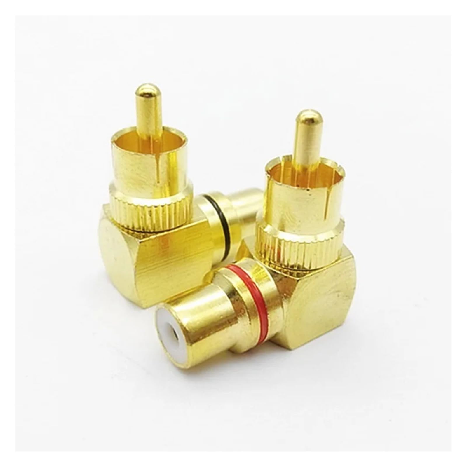 2 szt. 90 stopni RCA męski na żeński pozłacany adapter, prawy kąt mosiężny do wzmacniacza subwoofera audio wideo (czerwony + czarny)