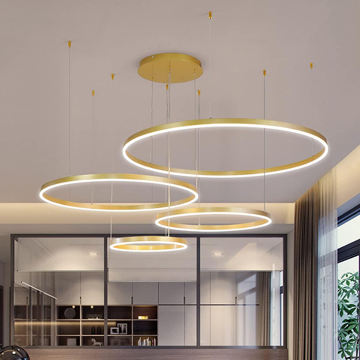 Lichtsse LED Pendelleuchte – 3 Ringe, Dimmbar, Höhenverstellbar, Fernbedienung, 90W