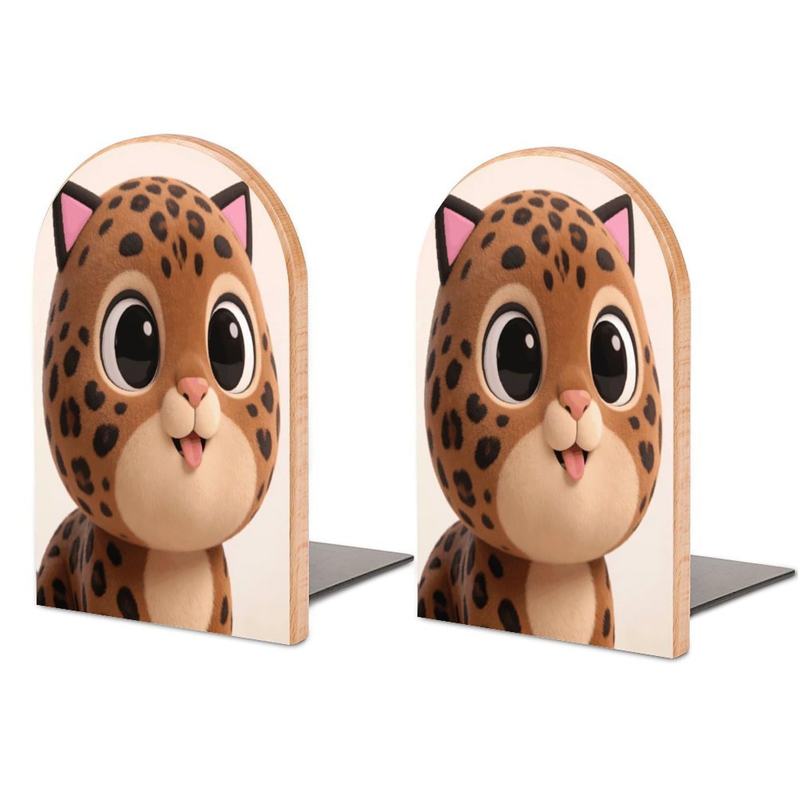 Sujetalibros de leopardo de madera resistente con acabado de lujo para bibliotecas