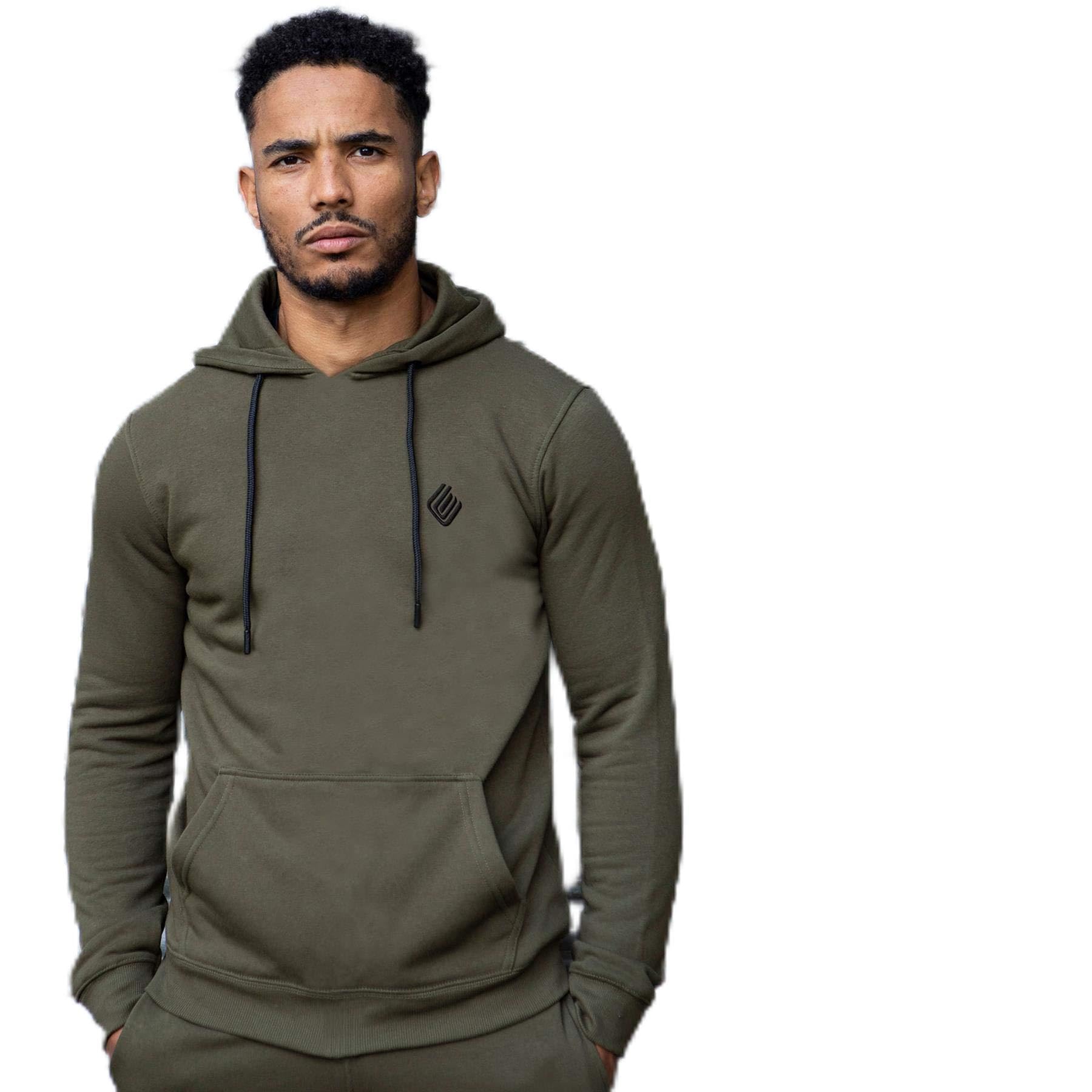 Ze ENZO Mens Hoodie Pullover Hooded Sweatshirt Fleece Warm Hoody Top Khaki L