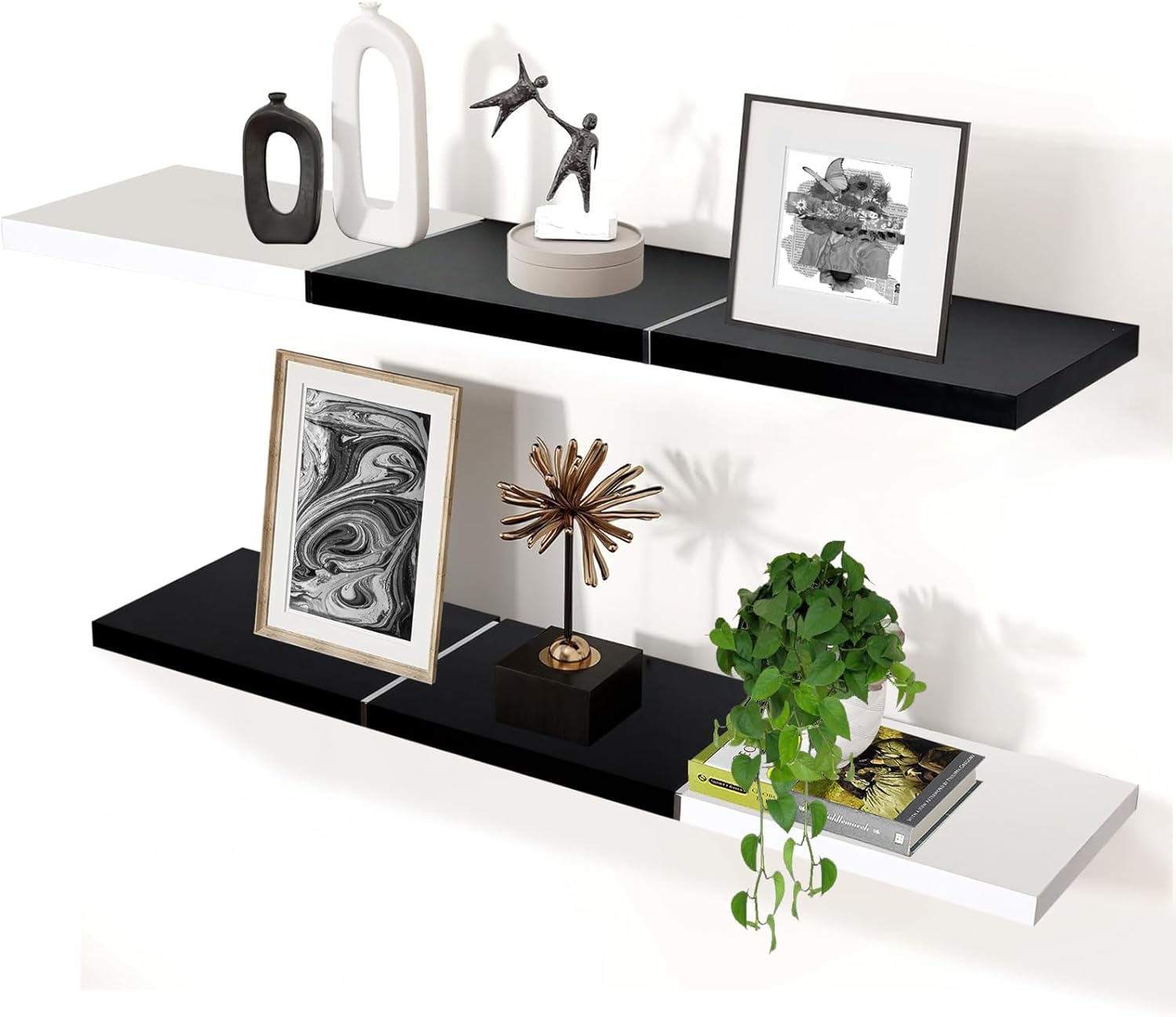 36'' Floating Shelves for Wall, Color-Blocked Joinable Wall Shelves Set of 2, Wall Mounted Shelf for Bedroom Living Room Bathroom Storage, Black and White Black&white 35.4 inch