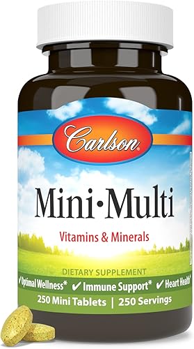 Carlson Mini-Multi - Tabletas multivitamínicas, 250 unidades, tamaño pequeño, fáciles de tragar, vitaminas y minerales diarios para la salud