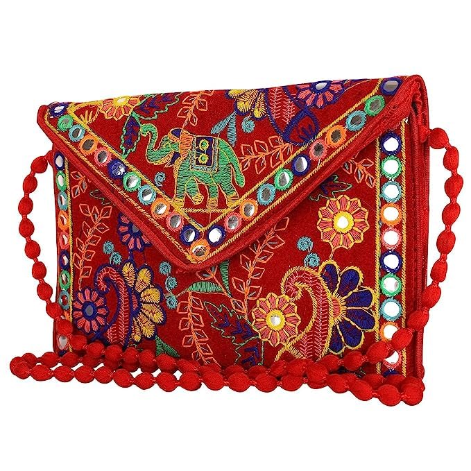 shakuntla vintage Craft Trade Clutch Bags for Women Jaipuri Rajasthani Handmade Embroidery Mirror Work Stylish Sling Bags for Women Cross Body Bags for Ladies and Girls-picture-15