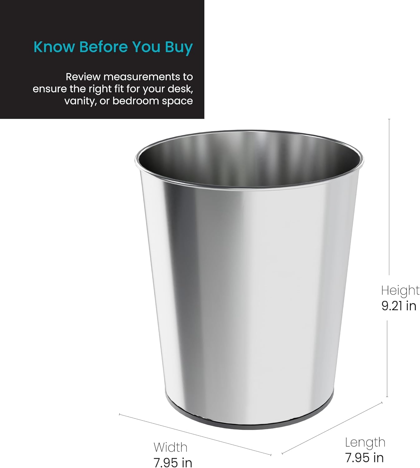 Home Zone Living 1.5 Gallon Round Open Top Wastebasket, Stainless Steel, Silver, 2 Pack with Trash Bags