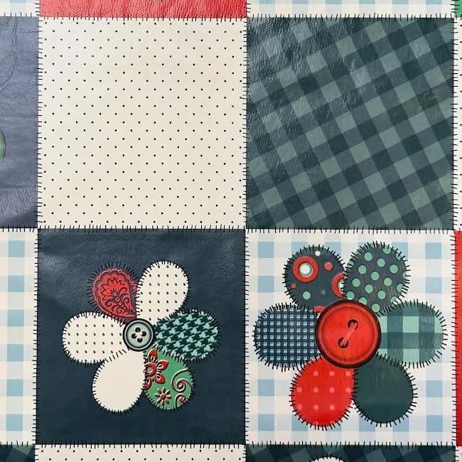 LAS TELAS ... Mantel de Hule Plástico por Metros, PVC, Patchwork Flores, Ancho 1,40 Mtrs. 1 Mtr.