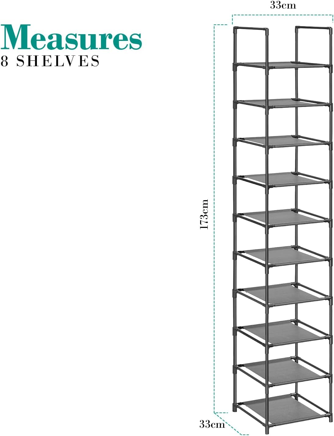 edihome, Scarpiera Slim, 10 Livelli, (33 x 33 x 173 cm), Organizzatore di scarpe, portascarpe alto e stretto, plastica, verticale, Show Rack (10 Livelli - L)