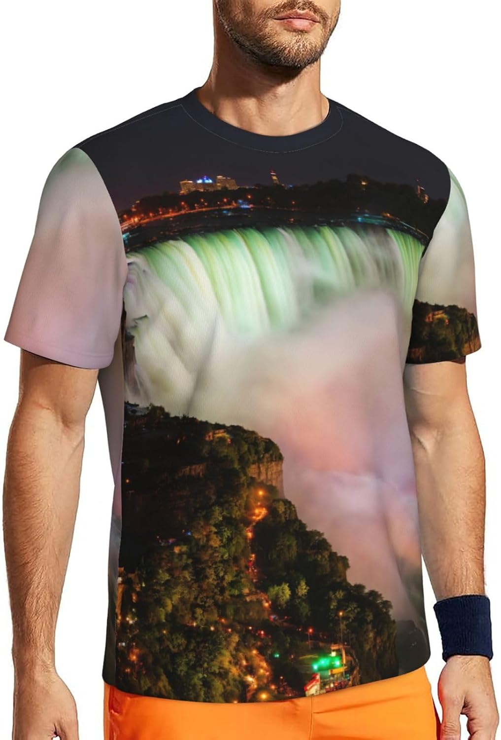 Niagara Falls Print Mens Short Sleeve Mesh T-Shirt Breathable Athletic Gym Running Casual Sports Wear