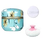 Qopoto Body Powder Puff and Container for Dusting Powder, Women Powder Puff and Powder Case for Bath and Travel (Chrysanthemum)