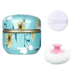 Qopoto Body Powder Puff and Container for Dusting Powder, Women Powder Puff and Powder Case for Bath and Travel (Chrysanthemum)