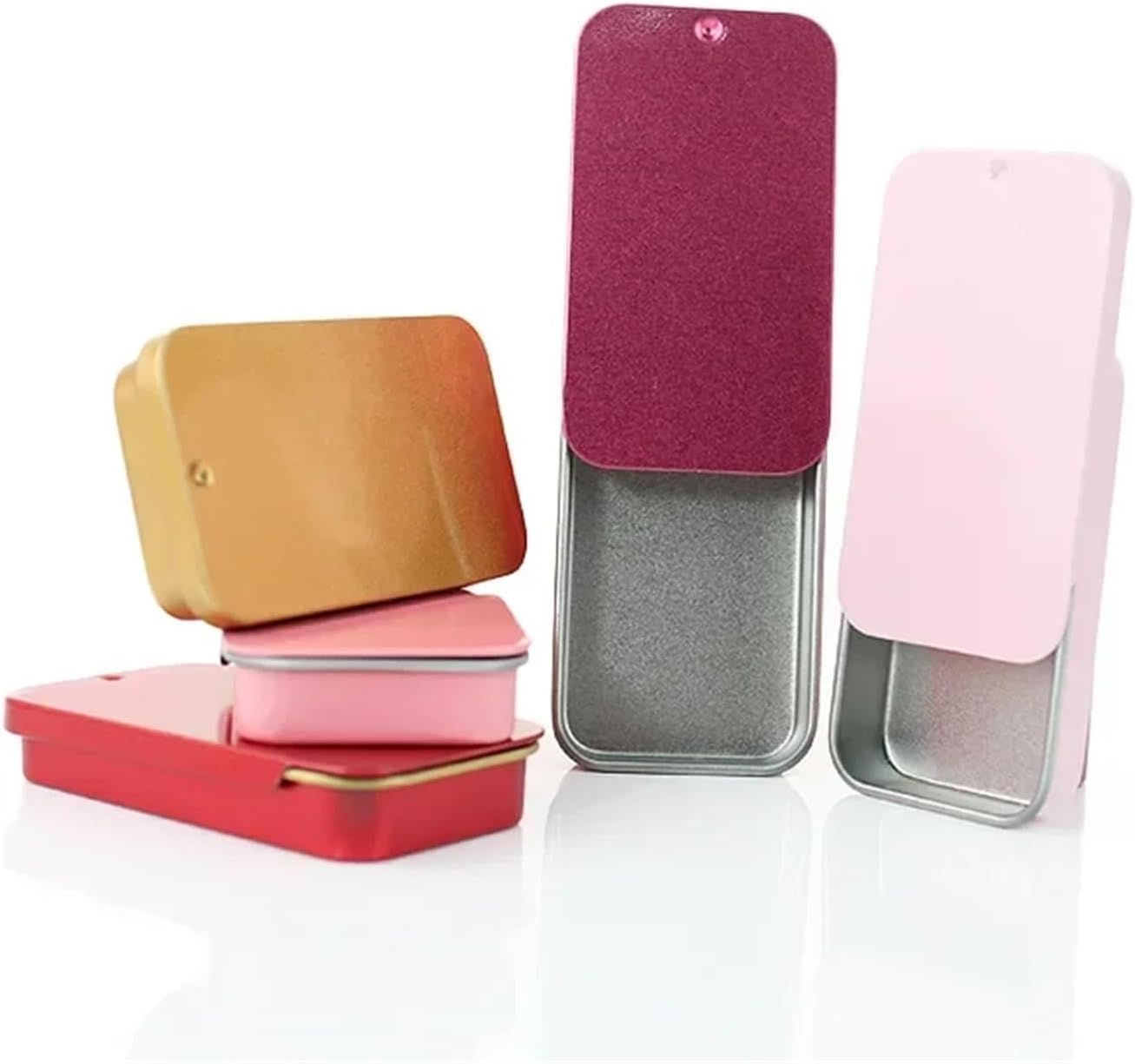 Metal Rectangular Tins 20/50/100pcs 16ml Metal Rectangular Empty Mini Tin Box Slide Cover Storage for Candy Portable Containers Organizer(Light pink,50pcs)