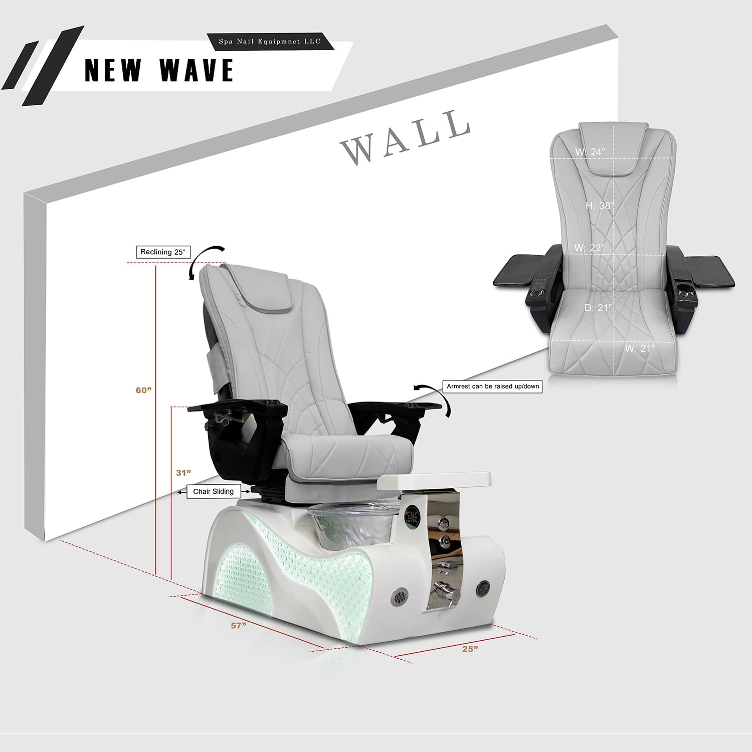 Dolphin Pedicure Chair for Nail Spa with Massage, Heat, USB, Air Vent & Bubble System – Includes Stool, Pillow, Magnetic Jet Heads & Discharge Pump – Luxury Spa Station