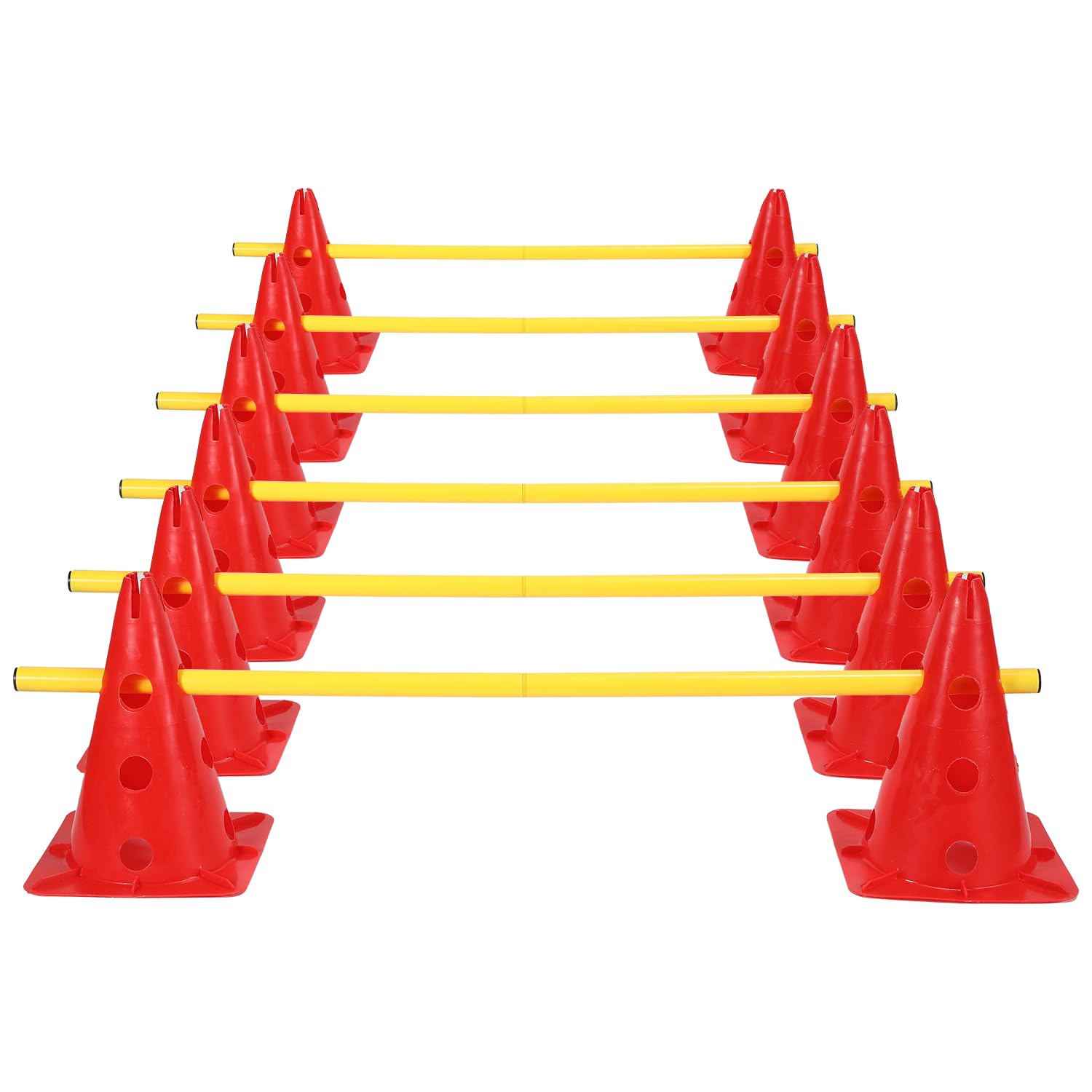Steckhürdenset 12 Kegel mit 6 Stangen, Agility Hürden Steckhürden Set, Koordinationstraining für Kinder Hunde Teamsport Fussball, Multifunktionskegel, für Fußball, Hundesport