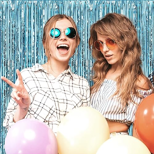 Image of 3 Pack Light Blue Foil Fringe Curtain Backdrop, 3.28Ft x 9.8Ft Metallic Tinsel Foil Fringe Streamer Curtains for Photo Booth, Christmas Day, Thanksgiving, Wedding, New Year Party Decorations