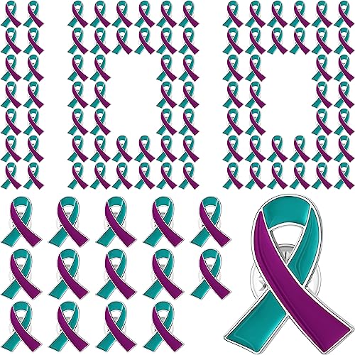 Batiyeer Suicide Prevention Awareness Ribbon Pin Bulk, Teal Purple Awareness Ribbon Pin for Souvenir Series Gift, Party Favor