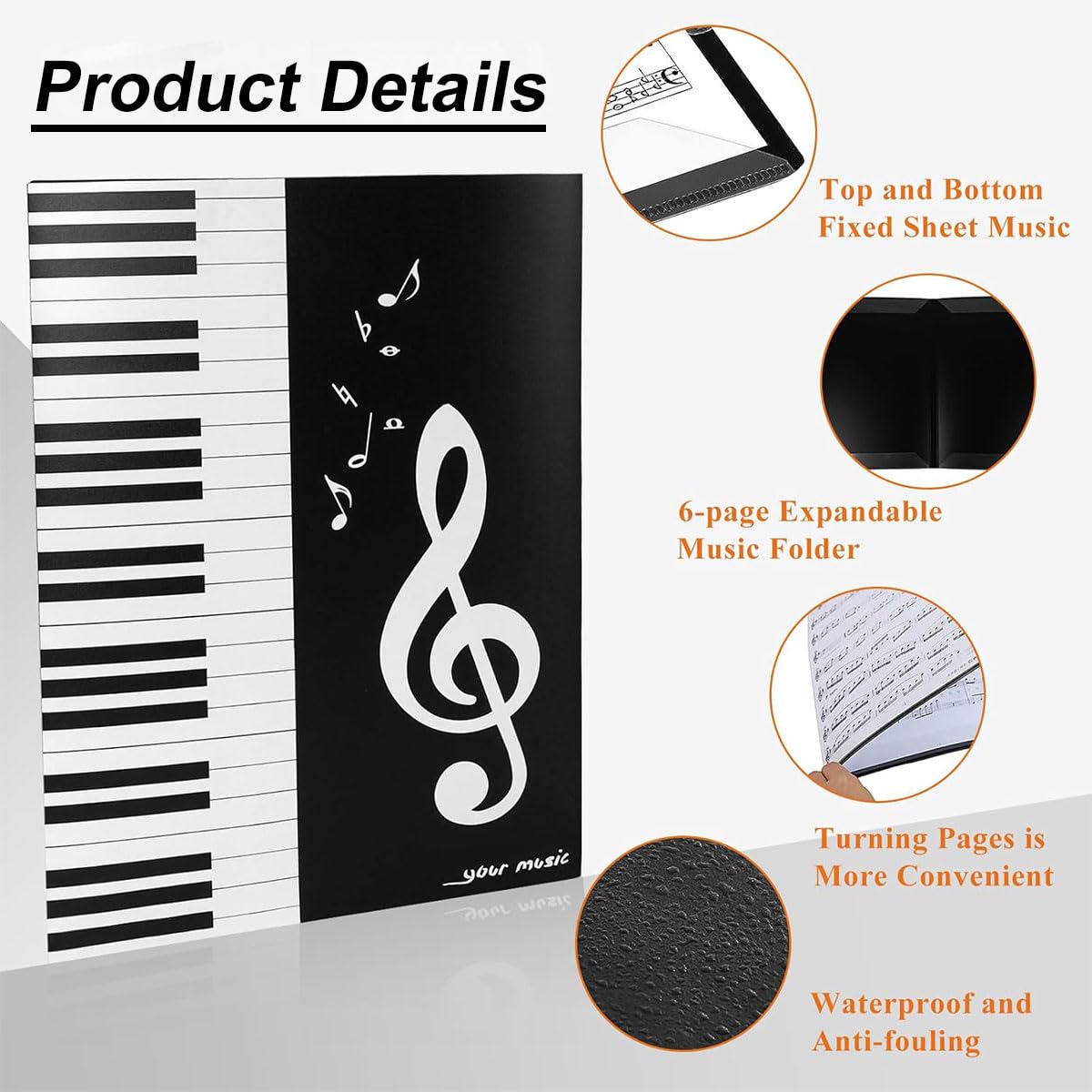 Cartella Pieghevole Per Spartiti Musicali A4 - Portaspartiti Con 6 Pagine, Impermeabile E Antipolvere