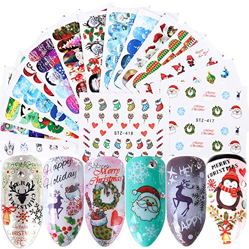 Christmas Nail Art Decals Stickers 48 Sheets Water Transfer Tips DIY Nail Art