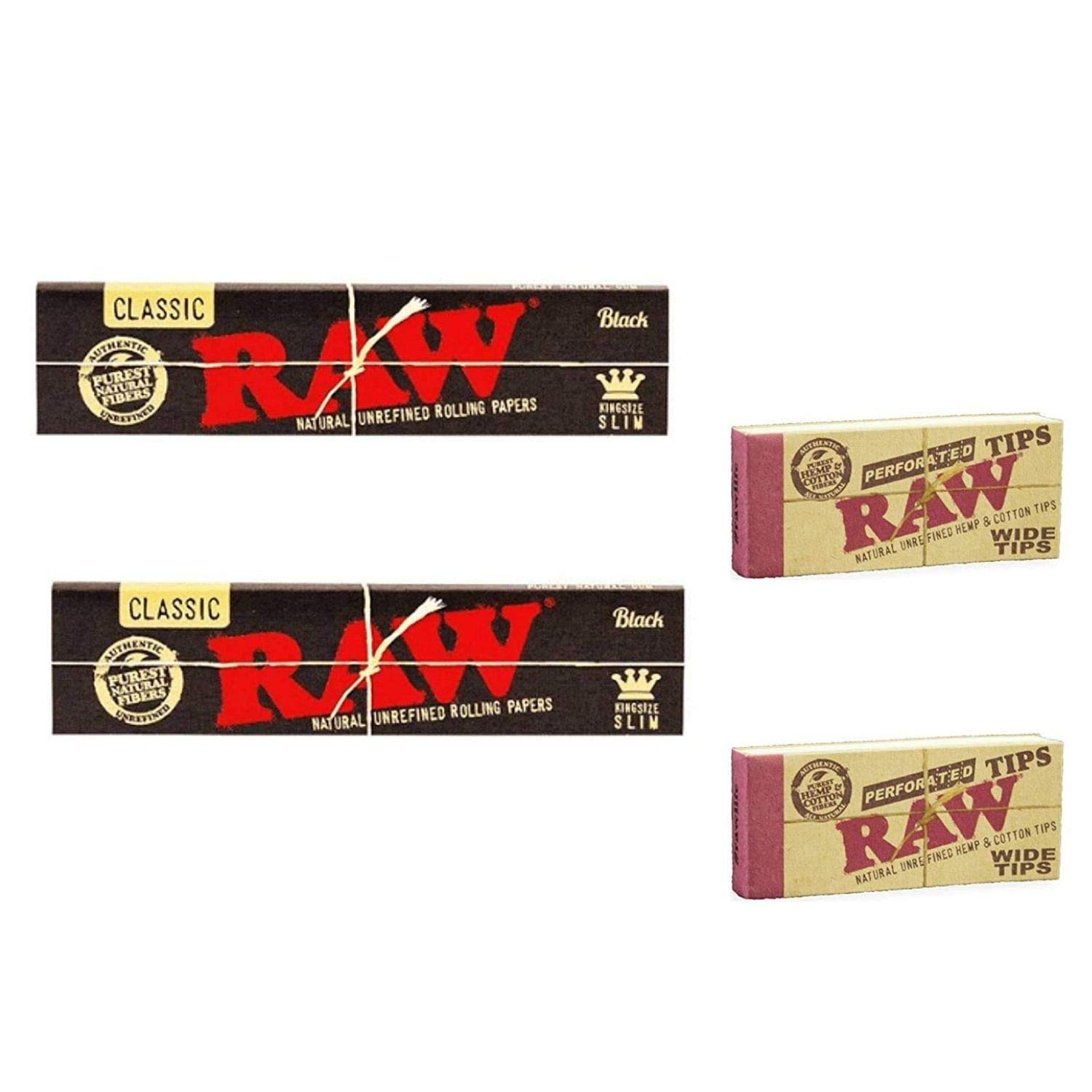 OutonTrip Pack of 2 Raw Premium Black Rolling Papers with 2 Raw Filter Tip/Roach Booklets, Multicolour -Set of 4