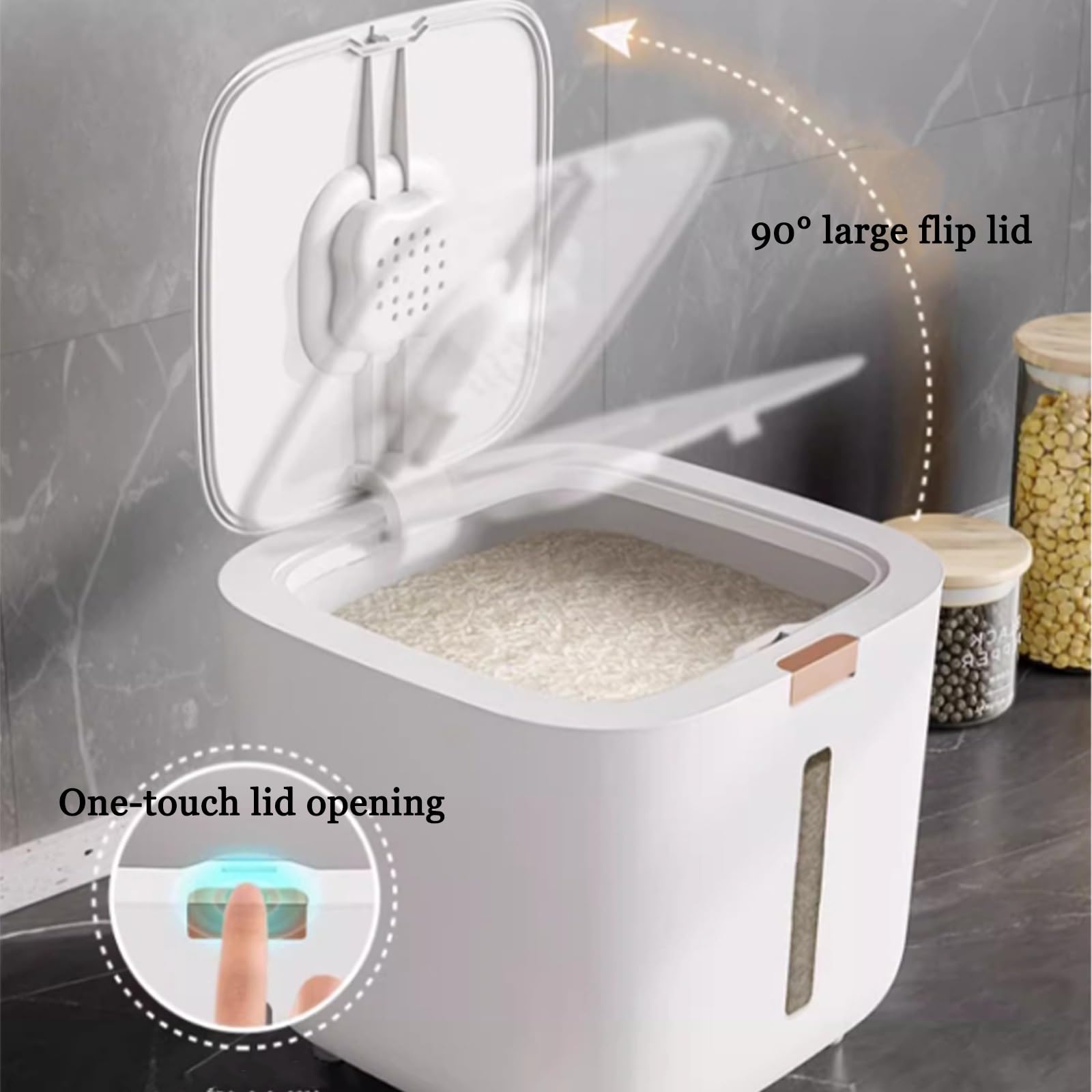 Contenitore per riso, secchio per riso domestico, contenitore per cereali con coperchio, ermetico, contenitore per riso, barattolo di riso, barile di stoccaggio sigillato, per cibo secco, riso, cibo