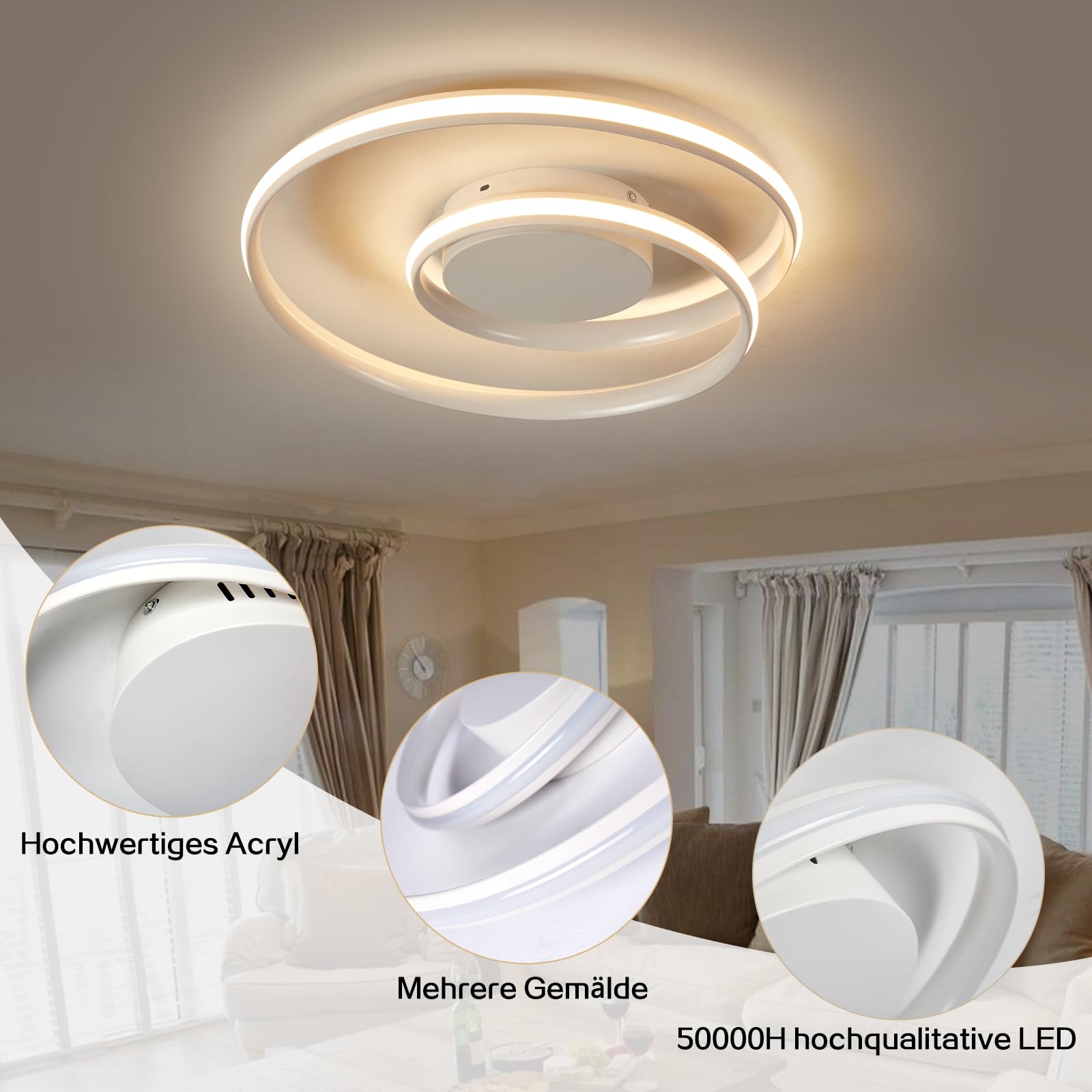 Sky angle Plafoniera LED Intelligente - Dimmerabile Tramite Telecomando e App, 28W Colore Regolabili 2500 LM 48 CM, per Camera da Letto Soggiorno (Bianco, Controllo vocale intelligente)