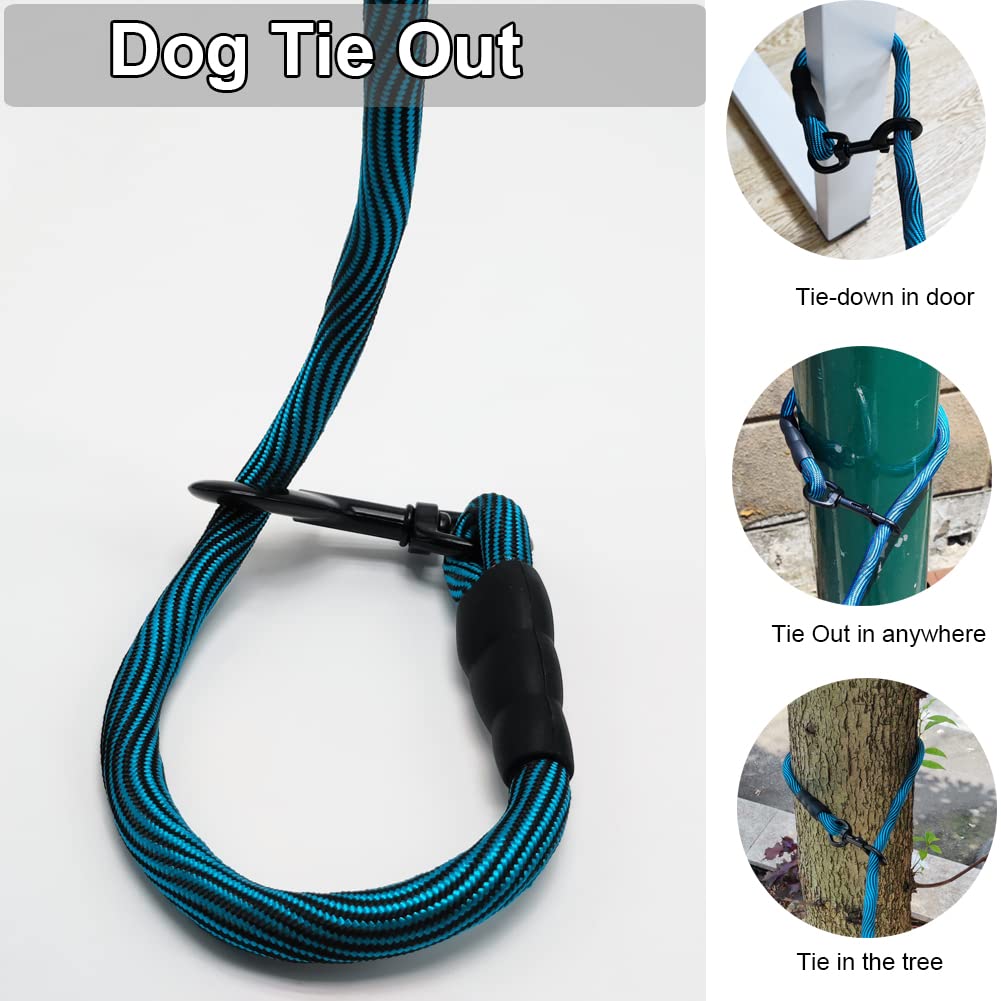 BTINESFUL Correa de cuerda larga para perro de 3,7 m de 6,1 m de 9,1 m y 15,2 m, ideal para perros grandes, medianos y pequeños, entrenamientos, jugando, camping, o patio trasero (3,7 m, azul negro)