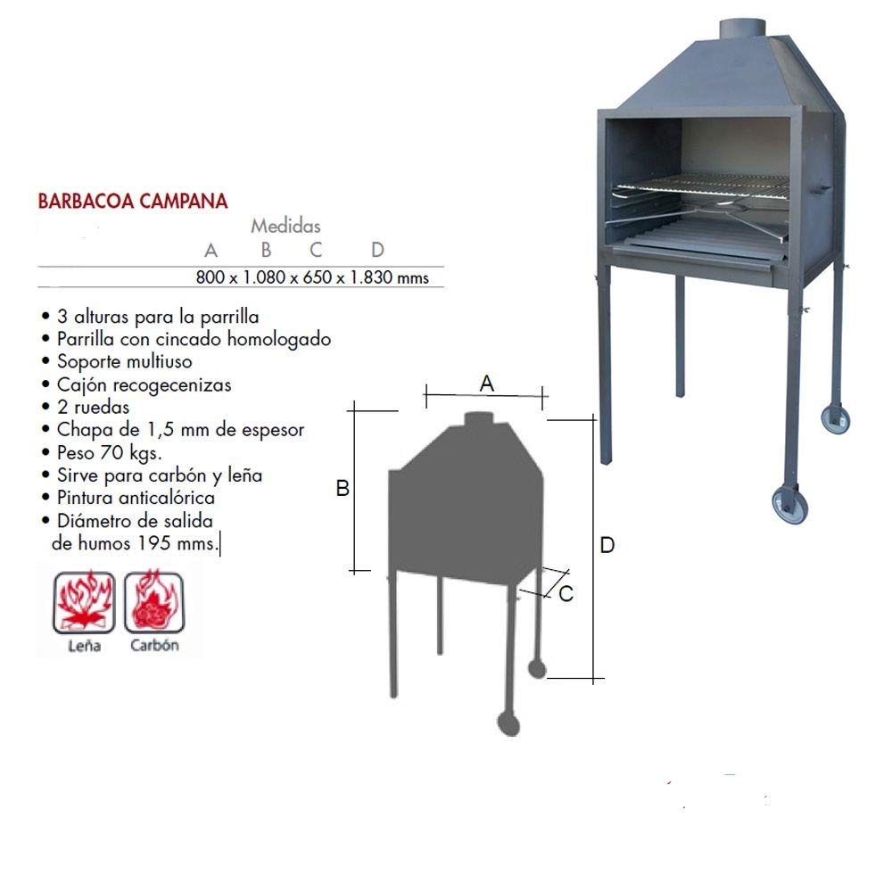 Barbacoa Carbón con Campana y Parrilla de Acero Asador Portátil Regulable a 3 Alturas y Patas Desmontables | Ahumador con Cajón Recogecenizas y Soporte Multiusos | Ideal para Jardín 80x65x183cm