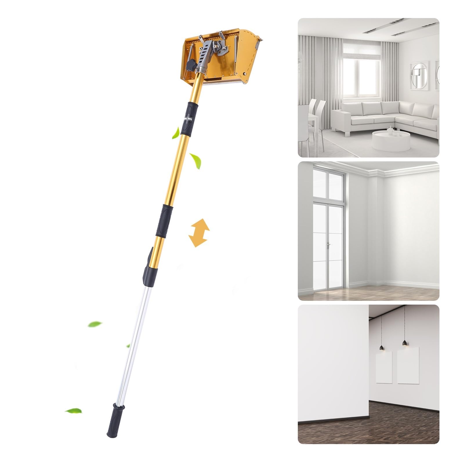 Lijadora para paneles de yeso Herramientas maestras de paneles de yeso portátiles de 9,8 pulgadas, herramienta de caja de yeso de acabado plano con mango extensible de 40-63,8 pulgadas, longitud máxim
