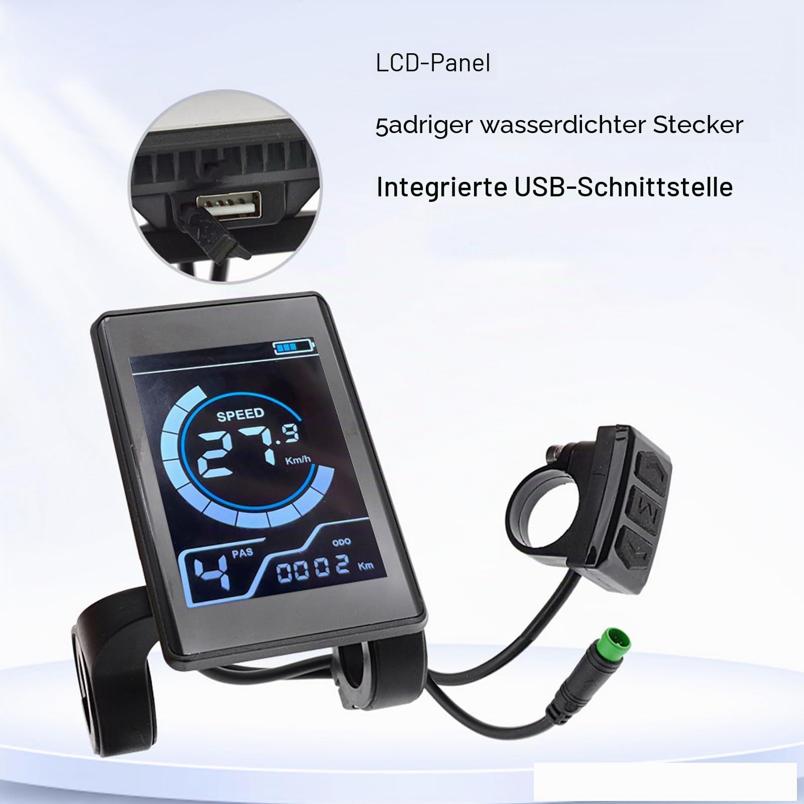SENECESLI Elektrofahrrad LCD Display, 5 Pin E Fahrradanzeigescheibe Bedienfeld Wasser, Geeignet für Elektrofahrräder Modifikation Geeignet