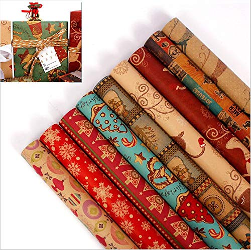 LANCOLD 10 piezas de papel de embalaje de papel kraft con patrón colorido de alto grado vintage de papel de envolver - 50,8 x 27,5 pulgadas por pieza Cover