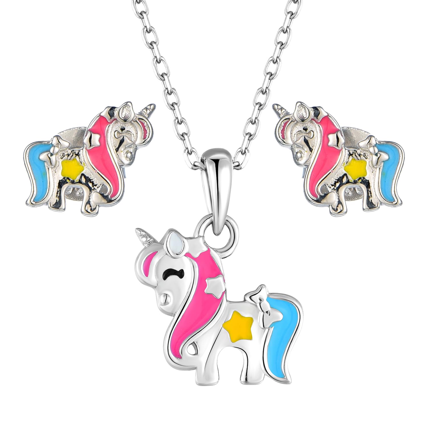 PAVELS Einhorn Schmuckset für Mädchen - Ohrstecker und Kette aus echtem 925 Silber - Magischer Kinderschmuck für besondere Anlässe - Perfekte Geschenkidee für junge Schmuckliebhaberinnen