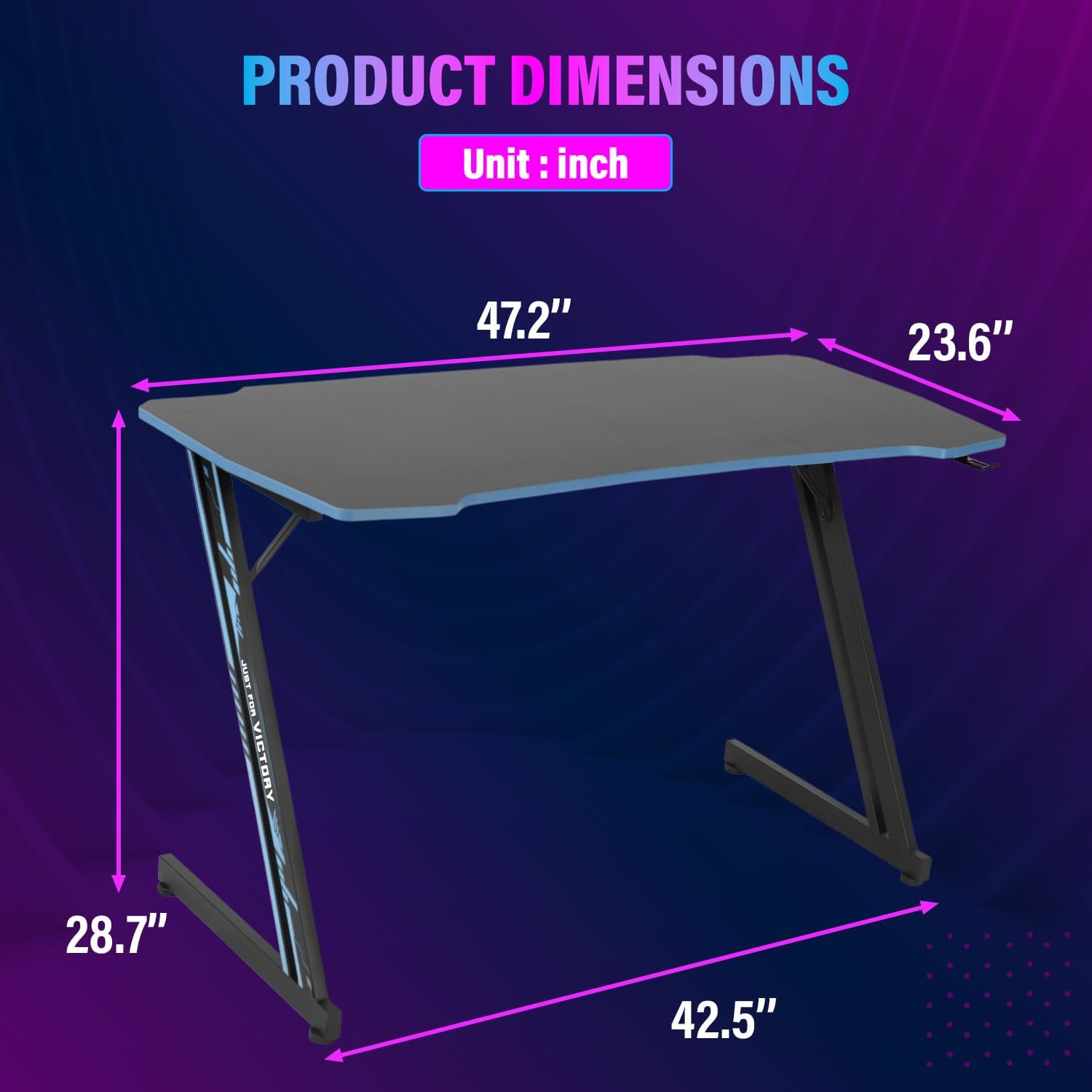 Detail of the Z-shaped leg structure of the gaming desk