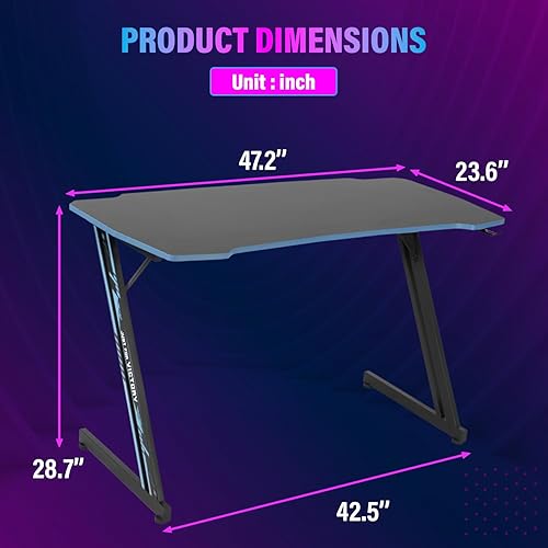 Miniatura 3 de PayLessHere Escritorio moderno de computadora en forma de Z de 47 pulgadas para oficina en casa con gancho para auriculares, mesa de estación de