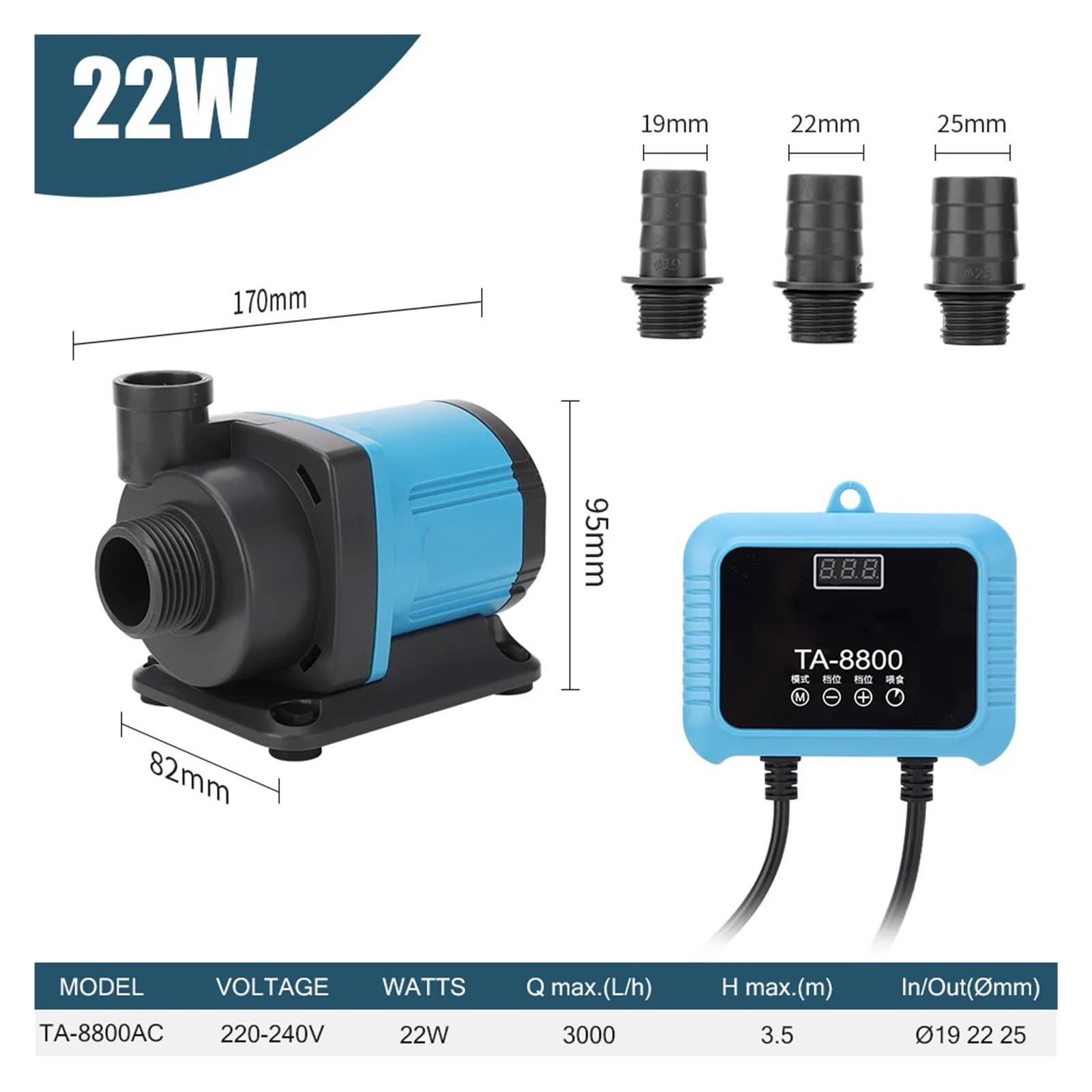 Industrial Water Pressure Diaphragm Pump Submersible Pump Frequency Conversion Adjustable Large Flow Silent Circulation Water(22W)