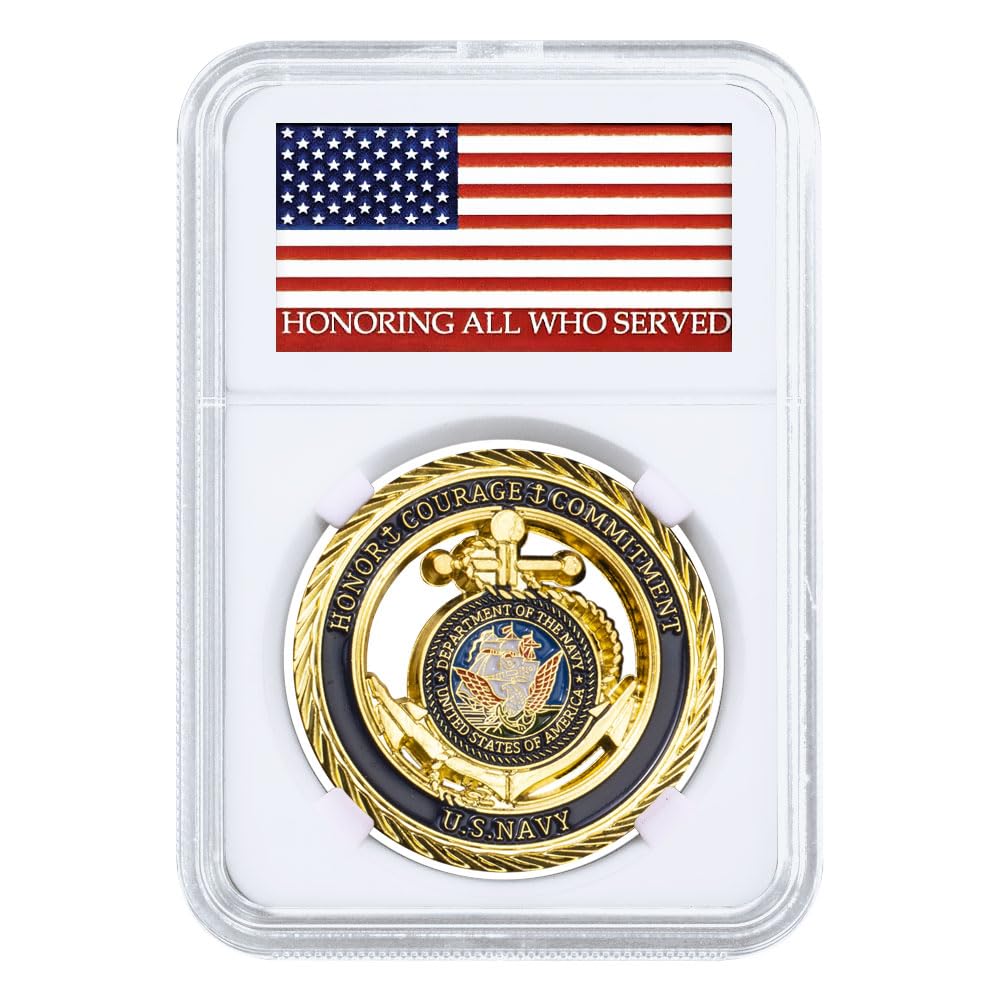 USA Navy Core Values Challenge Coin Collector's Medallion Military Collectible Coins Gold Plated with Protectible Coin Capsule