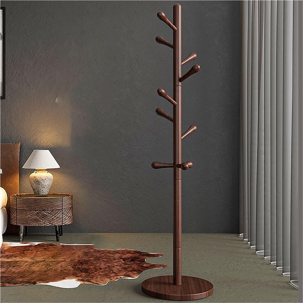 Vpswekans Floor-Standing Hat Rack for Bedroom, Solid Wood Coat Tree, Simple Coat Rack Freestanding, Vertical Solid Wood Purse Hanger for Living Room