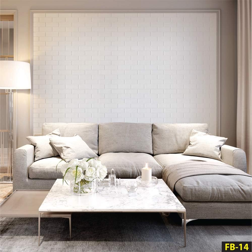 PDM 3D Self-Adhesive Brick Wall Panels Faux Foam Brick Wall Stickers/Brick Wallpaper for Living Room/TV Walls/Sofa Background Wall Decor (Solid White-40 Pieces 123.6 sq.ft)
