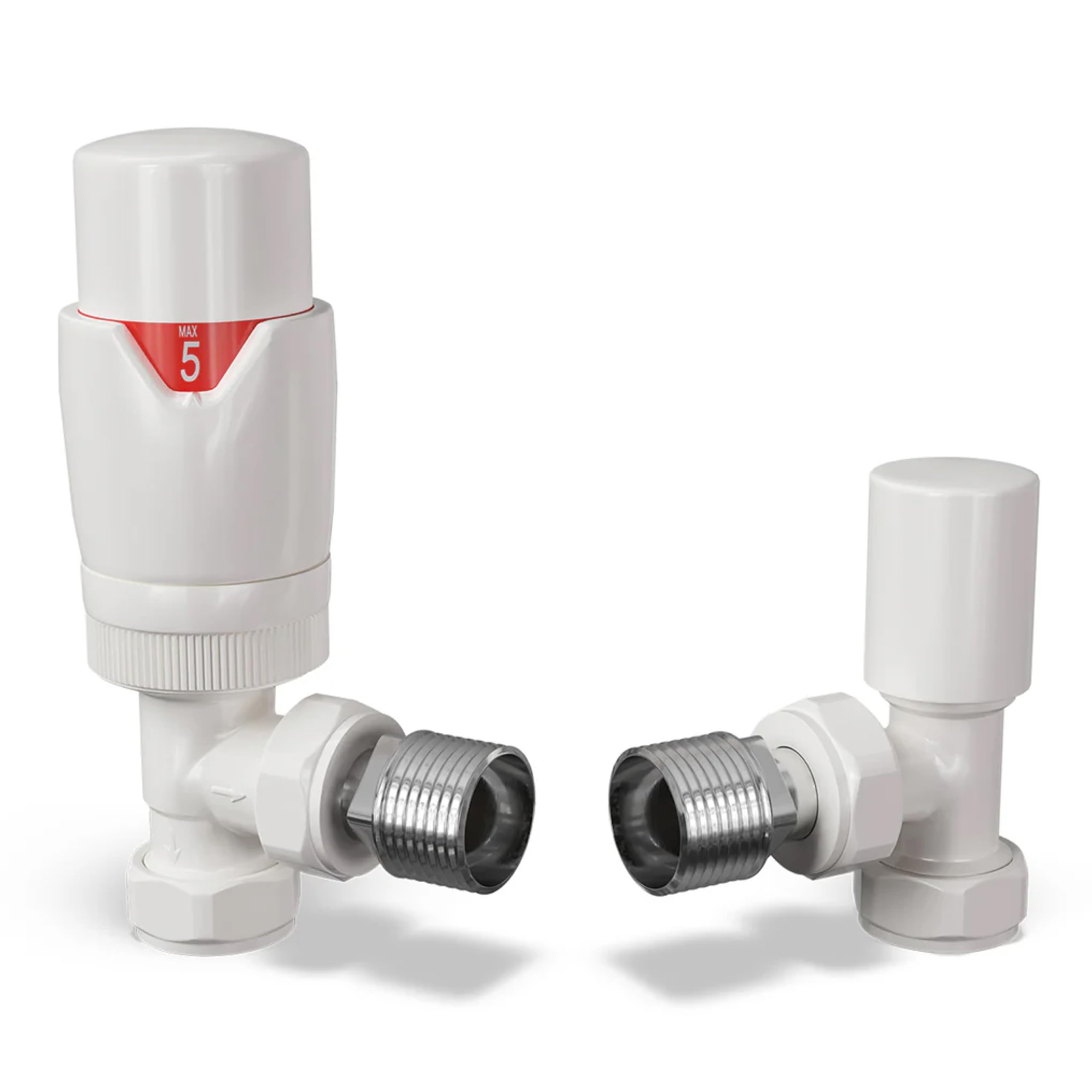 Uk Radiators Glossy White Thermostatic Radiator Valve Set 1/2" X 15Mm - Solid Brass Trv