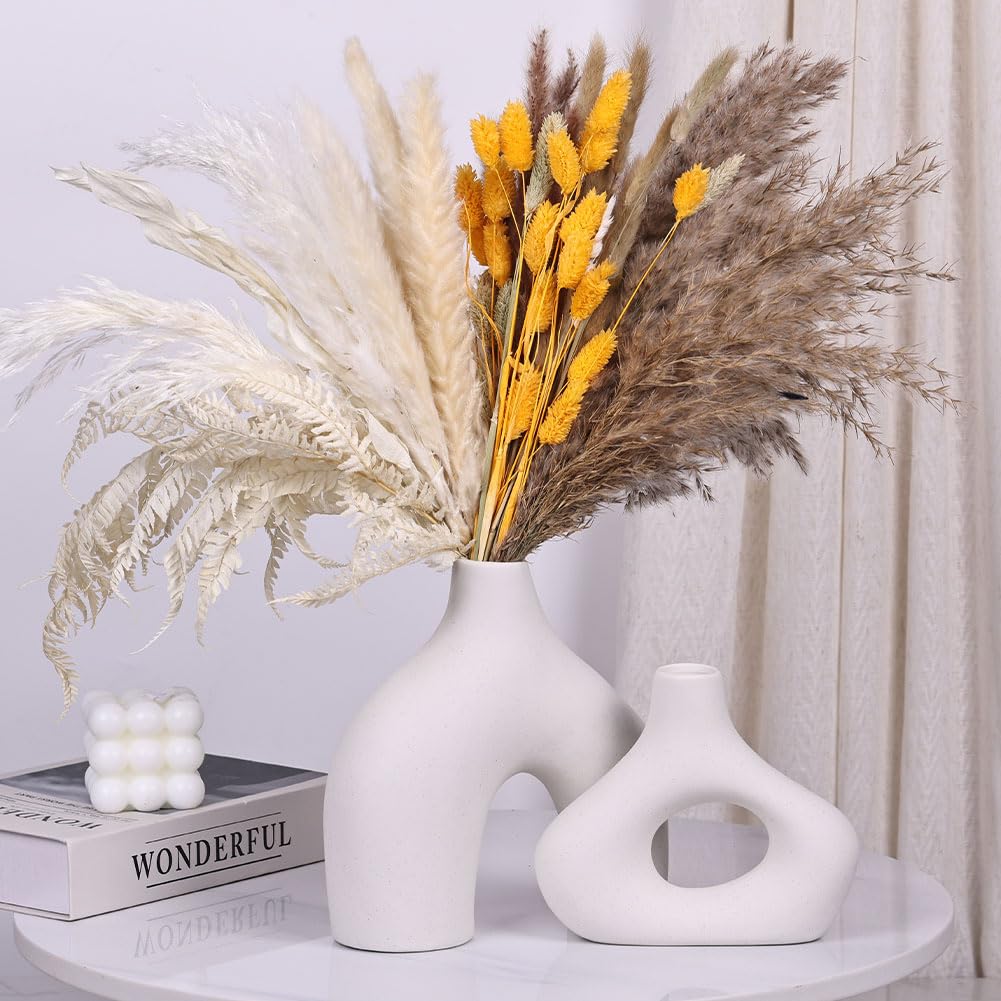 Carrot's Den - Set di 6 vasi in ceramica bianca minimalista nordico per decorazione | vasi moderni per fiori secchi + piante da casa | matrimonio, casa, centrotavola (bianco